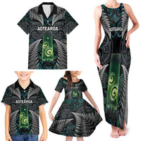 Personalised New Zealand Toki Family Matching Tank Maxi Dress and Hawaiian Shirt Silver Fern Mix Aotearoa Maori Pattern LT14 - Polynesian Pride