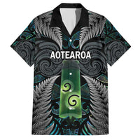 Personalised New Zealand Toki Family Matching Tank Maxi Dress and Hawaiian Shirt Silver Fern Mix Aotearoa Maori Pattern LT14 Dad's Shirt - Short Sleeve Black - Polynesian Pride