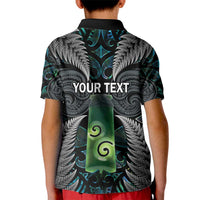 Personalised New Zealand Toki Kid Polo Shirt Silver Fern Mix Aotearoa Maori Pattern