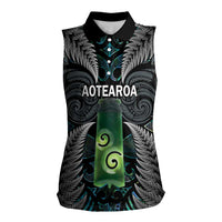 Personalised New Zealand Toki Women Sleeveless Polo Shirt Silver Fern Mix Aotearoa Maori Pattern LT14 Female Black - Polynesian Pride