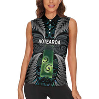 Personalised New Zealand Toki Women Sleeveless Polo Shirt Silver Fern Mix Aotearoa Maori Pattern LT14 - Polynesian Pride