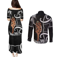 New Zealand Maripi Couples Matching Puletasi and Long Sleeve Button Shirt Silver Fern Mix Aotearoa Maori Pattern LT14 - Polynesian Pride