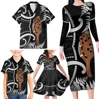 New Zealand Maripi Family Matching Long Sleeve Bodycon Dress and Hawaiian Shirt Silver Fern Mix Aotearoa Maori Pattern LT14 - Polynesian Pride