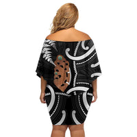 New Zealand Maripi Family Matching Off Shoulder Short Dress and Hawaiian Shirt Silver Fern Mix Aotearoa Maori Pattern LT14 - Polynesian Pride