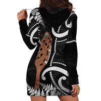 New Zealand Maripi Hoodie Dress Silver Fern Mix Aotearoa Maori Pattern LT14 - Polynesian Pride