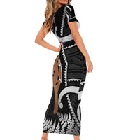 New Zealand Maripi Short Sleeve Bodycon Dress Silver Fern Mix Aotearoa Maori Pattern LT14 - Polynesian Pride