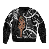 New Zealand Maripi Sleeve Zip Bomber Jacket Silver Fern Mix Aotearoa Maori Pattern