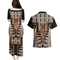 New Zealand Couples Matching Puletasi and Hawaiian Shirt Maori Maripi Knife With Poutama Art LT14 - Polynesian Pride