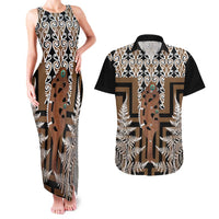 New Zealand Couples Matching Tank Maxi Dress and Hawaiian Shirt Maori Maripi Knife With Poutama Art LT14 Brown - Polynesian Pride