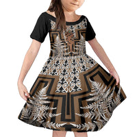 New Zealand Family Matching Tank Maxi Dress and Hawaiian Shirt Maori Maripi Knife With Poutama Art LT14 Daughter's Dress Brown - Polynesian Pride