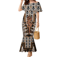 New Zealand Mermaid Dress Maori Maripi Knife With Poutama Art LT14 Women Brown - Polynesian Pride