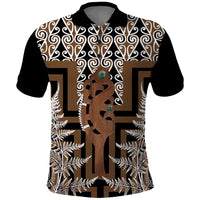 New Zealand Polo Shirt Maori Maripi Knife With Poutama Art LT14 Brown - Polynesian Pride