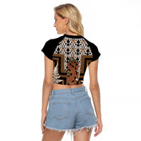 New Zealand Raglan Cropped T Shirt Maori Maripi Knife With Poutama Art LT14 - Polynesian Pride