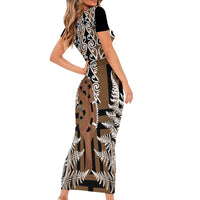 New Zealand Short Sleeve Bodycon Dress Maori Maripi Knife With Poutama Art LT14 - Polynesian Pride