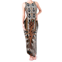 New Zealand Tank Maxi Dress Maori Maripi Knife With Poutama Art LT14 Women Brown - Polynesian Pride