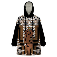 New Zealand Wearable Blanket Hoodie Maori Maripi Knife With Poutama Art LT14 One Size Brown - Polynesian Pride