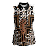New Zealand Women Sleeveless Polo Shirt Maori Maripi Knife With Poutama Art LT14 Female Brown - Polynesian Pride