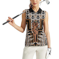 New Zealand Women Sleeveless Polo Shirt Maori Maripi Knife With Poutama Art LT14 - Polynesian Pride