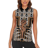 New Zealand Women Sleeveless Polo Shirt Maori Maripi Knife With Poutama Art LT14 - Polynesian Pride