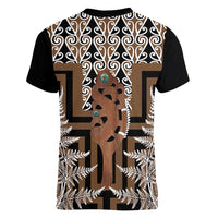 New Zealand Women V-Neck T-Shirt Maori Maripi Knife With Poutama Art LT14 - Polynesian Pride