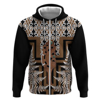 New Zealand Zip Hoodie Maori Maripi Knife With Poutama Art LT14 Zip Hoodie Brown - Polynesian Pride