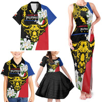 Personalised Philippines Carabao Family Matching Tank Maxi Dress and Hawaiian Shirt Filipino Sun Mix Sampaguita Flower LT14 - Polynesian Pride