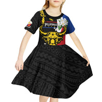 Personalised Philippines Carabao Kid Short Sleeve Dress Filipino Sun Mix Sampaguita Flower LT14 - Polynesian Pride