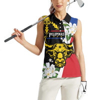Personalised Philippines Carabao Women Sleeveless Polo Shirt Filipino Sun Mix Sampaguita Flower LT14 - Polynesian Pride