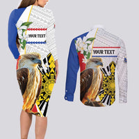 Personalised Philippines Eagle Couples Matching Long Sleeve Bodycon Dress and Long Sleeve Button Shirt Filipino Sun Mix Sampaguita Flower LT14 - Polynesian Pride