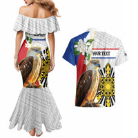 Personalised Philippines Eagle Couples Matching Mermaid Dress and Hawaiian Shirt Filipino Sun Mix Sampaguita Flower LT14 - Polynesian Pride