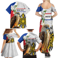 Personalised Philippines Eagle Family Matching Summer Maxi Dress and Hawaiian Shirt Filipino Sun Mix Sampaguita Flower LT14 - Polynesian Pride