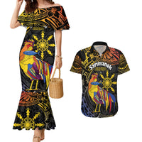 Philippines Sarimanok Couples Matching Mermaid Dress and Hawaiian Shirt Papanok Legendary Bird Okir Polynesian Pattern LT14 Black - Polynesian Pride