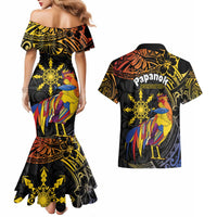 Philippines Sarimanok Couples Matching Mermaid Dress and Hawaiian Shirt Papanok Legendary Bird Okir Polynesian Pattern LT14 - Polynesian Pride
