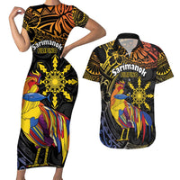 Philippines Sarimanok Couples Matching Short Sleeve Bodycon Dress and Hawaiian Shirt Papanok Legendary Bird Okir Polynesian Pattern LT14 Black - Polynesian Pride