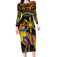 Philippines Sarimanok Family Matching Long Sleeve Bodycon Dress and Hawaiian Shirt Papanok Legendary Bird Okir Polynesian Pattern LT14 Mom's Dress Black - Polynesian Pride