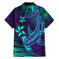 Purple Polynesian Family Matching Long Sleeve Bodycon Dress and Hawaiian Shirt Tribal Hammerhead Shark LT14 - Polynesian Pride