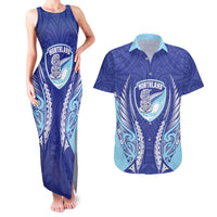 Northland 2026 Rugby Custom Couples Matching Tank Maxi Dress and Hawaiian Shirt NZ Maori Silver Fern LT14 Blue - Polynesian Pride