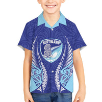 Northland 2026 Rugby Custom Family Matching Off Shoulder Short Dress and Hawaiian Shirt NZ Maori Silver Fern LT14 Son's Shirt Blue - Polynesian Pride
