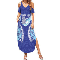 Northland 2026 Rugby Custom Family Matching Summer Maxi Dress and Hawaiian Shirt NZ Maori Silver Fern LT14 Mom's Dress Blue - Polynesian Pride