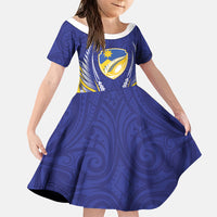 Otago 2026 Rugby Custom Family Matching Short Sleeve Bodycon Dress and Hawaiian Shirt NZ Maori Silver Fern LT14 Daughter's Dress Blue - Polynesian Pride