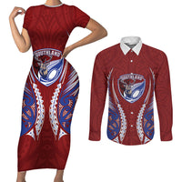 Southland 2026 Rugby Custom Couples Matching Short Sleeve Bodycon Dress and Long Sleeve Button Shirt NZ Maori Silver Fern LT14 Maroon - Polynesian Pride