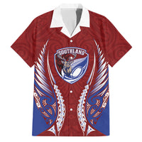 Southland 2026 Rugby Custom Family Matching Off The Shoulder Long Sleeve Dress and Hawaiian Shirt NZ Maori Silver Fern LT14 Dad's Shirt - Short Sleeve Maroon - Polynesian Pride