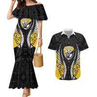 Taranaki 2026 Rugby Custom Couples Matching Mermaid Dress and Hawaiian Shirt NZ Maori Silver Fern LT14 Black - Polynesian Pride