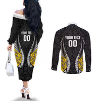 Taranaki 2026 Rugby Custom Couples Matching Off The Shoulder Long Sleeve Dress and Long Sleeve Button Shirt NZ Maori Silver Fern LT14 - Polynesian Pride