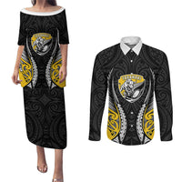 Taranaki 2026 Rugby Custom Couples Matching Puletasi and Long Sleeve Button Shirt NZ Maori Silver Fern
