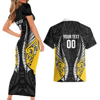 Taranaki 2026 Rugby Custom Couples Matching Short Sleeve Bodycon Dress and Hawaiian Shirt NZ Maori Silver Fern LT14 - Polynesian Pride