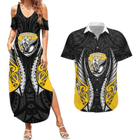 Taranaki 2026 Rugby Custom Couples Matching Summer Maxi Dress and Hawaiian Shirt NZ Maori Silver Fern LT14 Black - Polynesian Pride