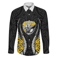 Taranaki 2026 Rugby Custom Family Matching Off The Shoulder Long Sleeve Dress and Hawaiian Shirt NZ Maori Silver Fern LT14 Dad's Shirt - Long Sleeve Black - Polynesian Pride