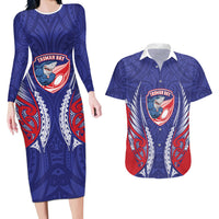 Tasman Bay 2026 Rugby Custom Couples Matching Long Sleeve Bodycon Dress and Hawaiian Shirt NZ Maori Silver Fern LT14 Blue - Polynesian Pride