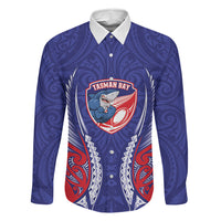 Tasman Bay 2026 Rugby Custom Family Matching Long Sleeve Bodycon Dress and Hawaiian Shirt NZ Maori Silver Fern LT14 Dad's Shirt - Long Sleeve Blue - Polynesian Pride
